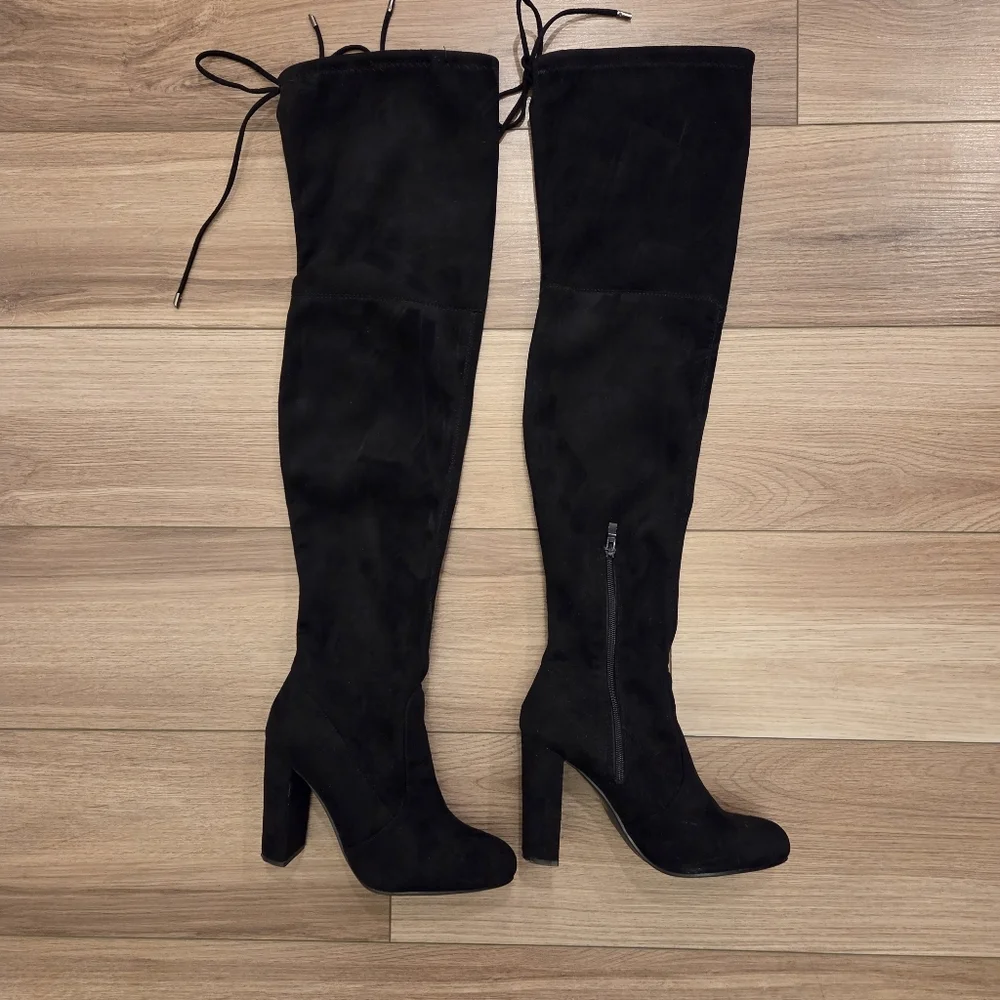 Jacobies Black Over-the-Knee Faux Suede Boots Size 8